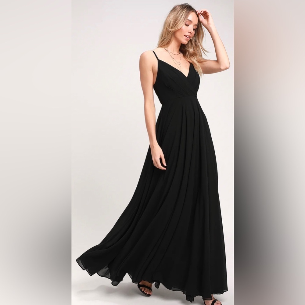Lulus All About Love Black Chiffon Maxi Scrappy Dress XS